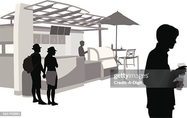 coffee convenience vector silhouette - couple having coffee stock illustrations