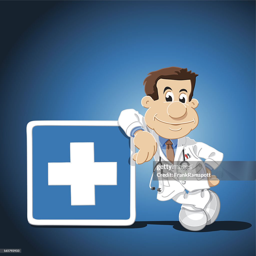 Doctor Cartoon Man Leaning Sign High-Res Vector Graphic - Getty Images
