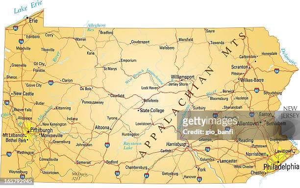 karte von pennsylvania - pennsylvania stock-grafiken, -clipart, -cartoons und -symbole