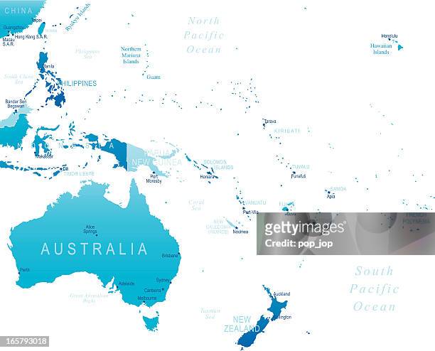 australien und ozeanien-sehr detaillierte karte - tuvalu stock-grafiken, -clipart, -cartoons und -symbole