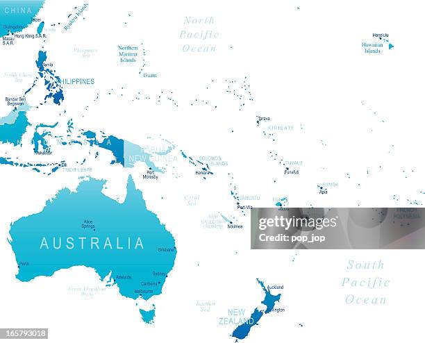 illustrations, cliparts, dessins animés et icônes de en australie et océanie-très détaillée carte - dom tom