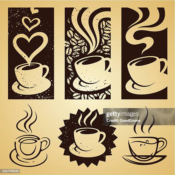 cup of coffee set - tea mug stock illustrations