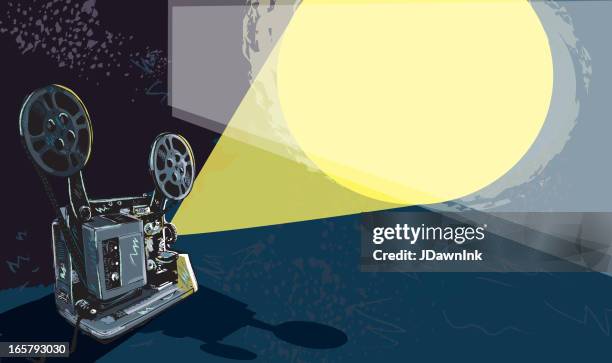 stockillustraties, clipart, cartoons en iconen met retro film projector and light - projection equipment