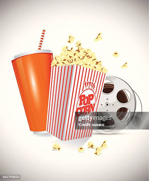 soda popcorn film reel - film premiere stock illustrations