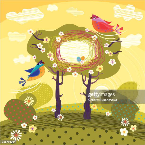 spring birds - easter nest stock illustrations