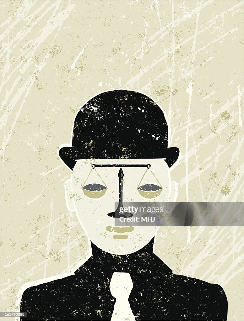 Businessman with Scales of Justice for a Face