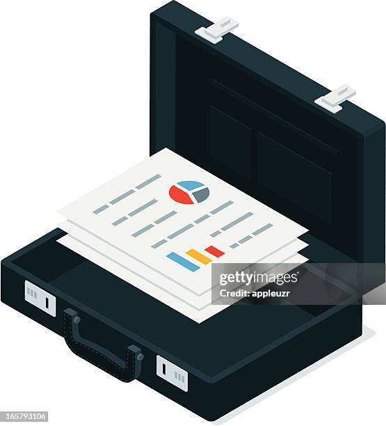 stockillustraties, clipart, cartoons en iconen met black briefcase with business documents - attaché