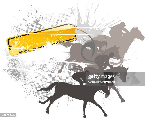 grunge horse racing silhouette - horse race finish line stock illustrations