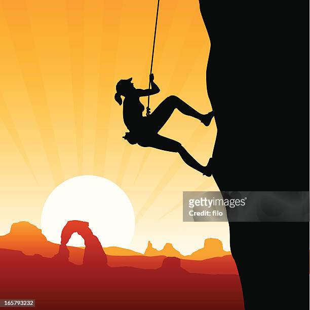 rock climbing - woman at peace in nature stock illustrations