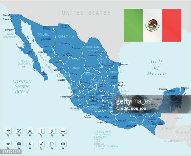 illustrations, cliparts, dessins animés et icônes de mexique-vue de près et très détaillées carte - état de jalisco