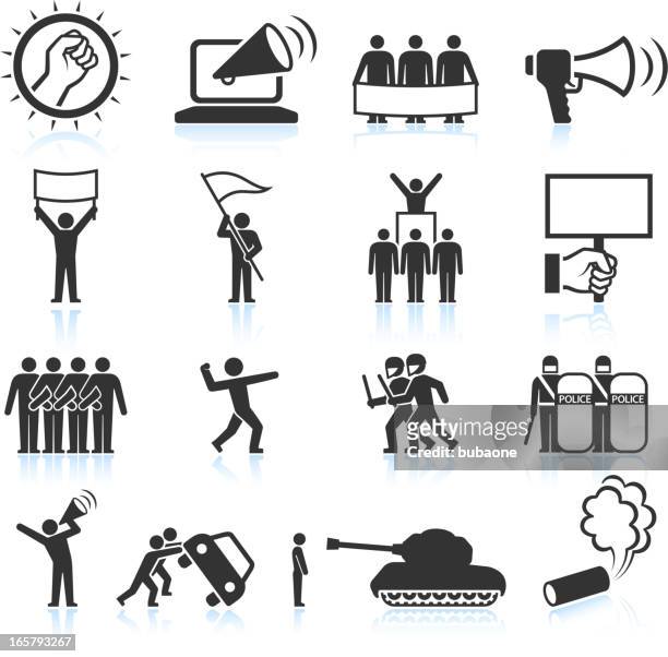 stockillustraties, clipart, cartoons en iconen met protest black and white royalty free vector icon set - opstand