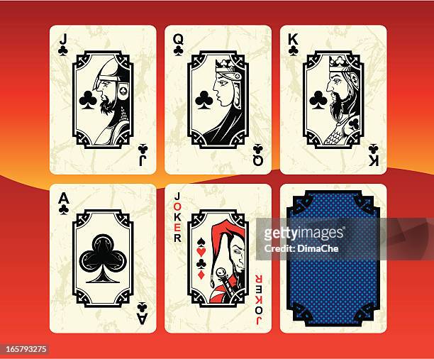 playing cards clubs set - wild card stock illustrations