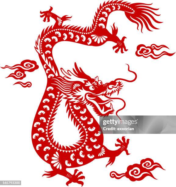 chinese dragon paper-cut art - asian culture stock illustrations