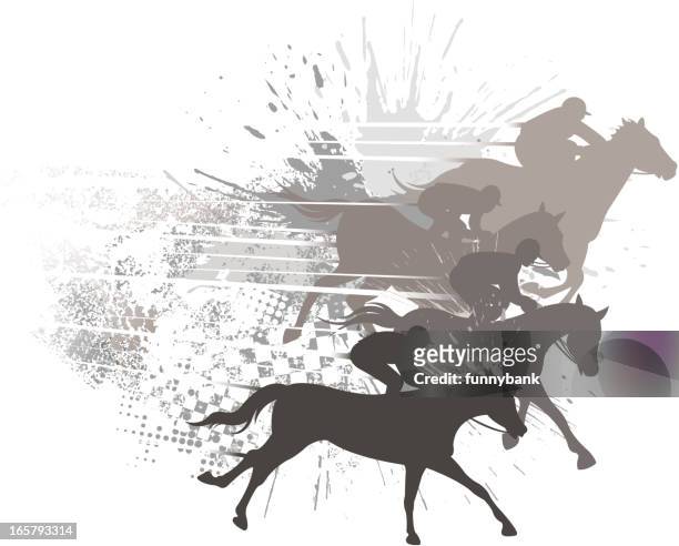 illustrazioni stock, clip art, cartoni animati e icone di tendenza di grunge backround cavallo da corsa - jockey