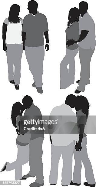 silhouette of a romantic couples - romantic couple back stock illustrations