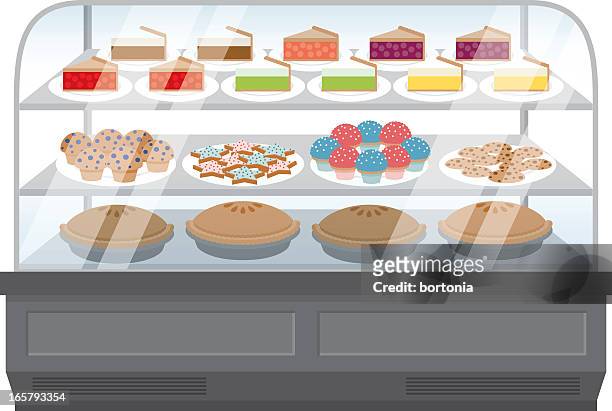 stockillustraties, clipart, cartoons en iconen met bakery display - boulangerie vitrine
