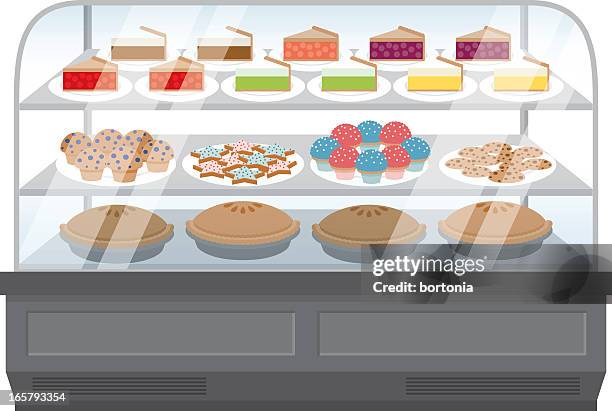 bildbanksillustrationer, clip art samt tecknat material och ikoner med bakery display - skåp med glasdörrar