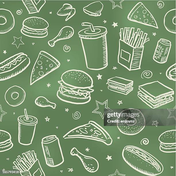 stockillustraties, clipart, cartoons en iconen met seamless fast food background - snack