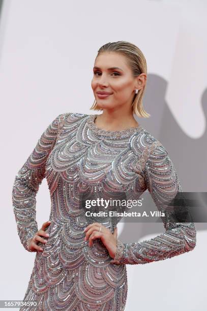 Cristina Musacchio attends a red carpet for the movie "The Killer" at the 80th Venice International Film Festival on September 03, 2023 in Venice,...