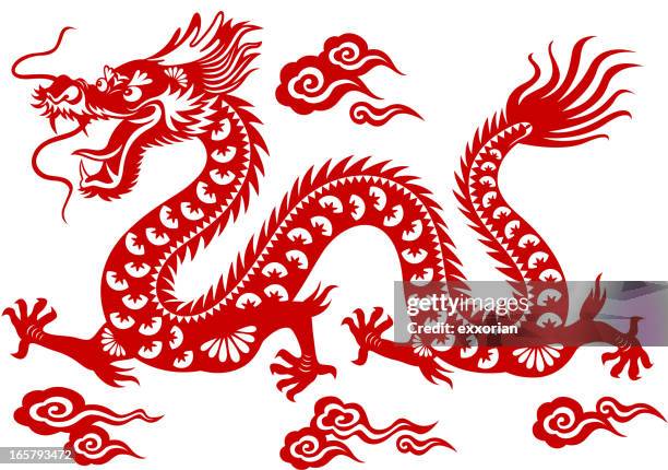 illustrations, cliparts, dessins animés et icônes de dragon chinois papier découpé d'art - smaug