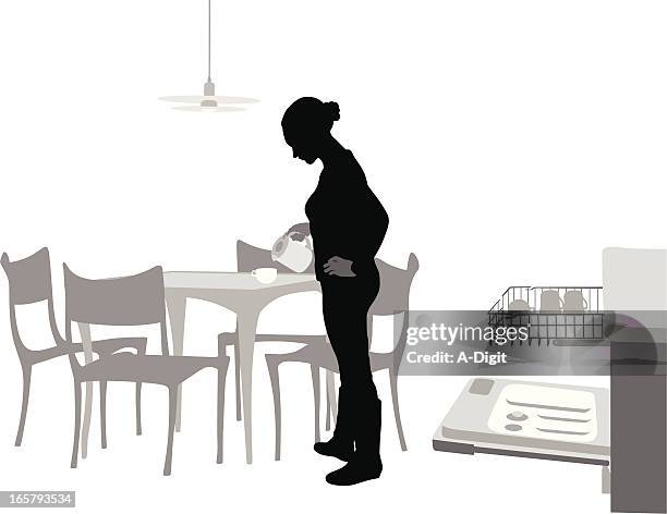 tea vector silhouette - empty kitchen table stock illustrations