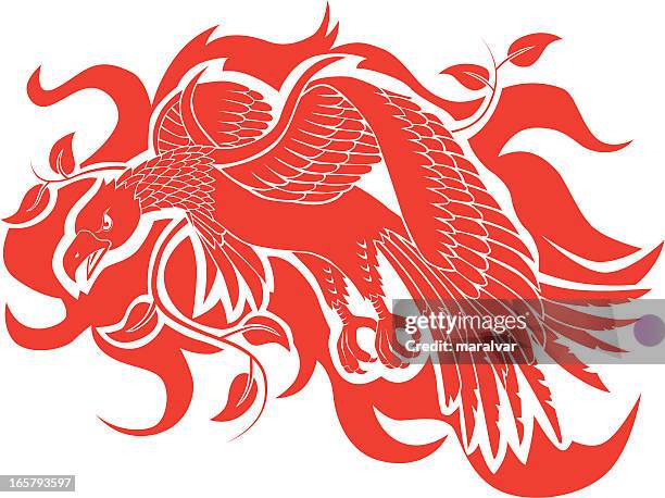 phoenix vogel silhouette - phoenix bird stock-grafiken, -clipart, -cartoons und -symbole