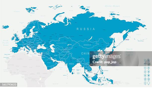 ilustrações, clipart, desenhos animados e ícones de euroasia-mapa e navegação ícones - rússia