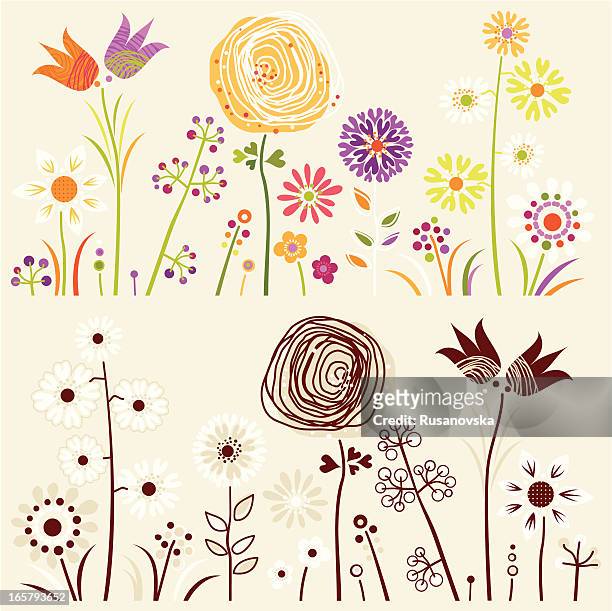 ilustrações de stock, clip art, desenhos animados e ícones de conjunto de elementos de design floral - dália