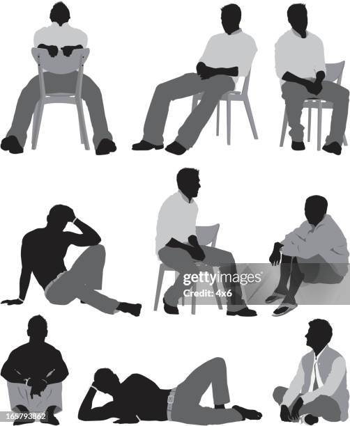 man sitting in different poses - man flip flops stock illustrations