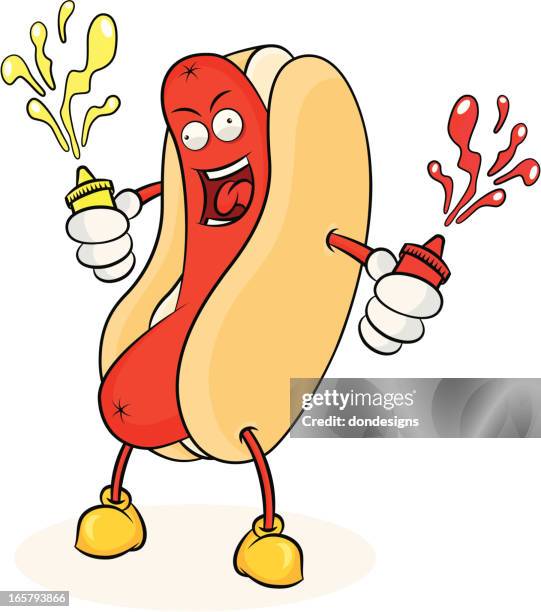 hot dog cartoon - ketchup stock illustrations