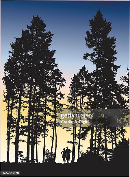 Couple In Trees Vector Silhouette
