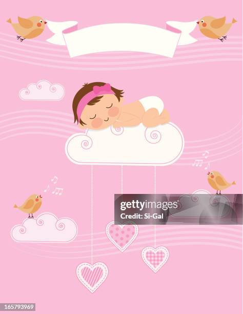 baby girl birth announcement - cute baby stock illustrations