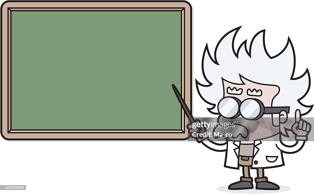 Cartoon Teacher Points To Blackboard For Your Text Scientist Professor  High-Res Vector Graphic - Getty Images