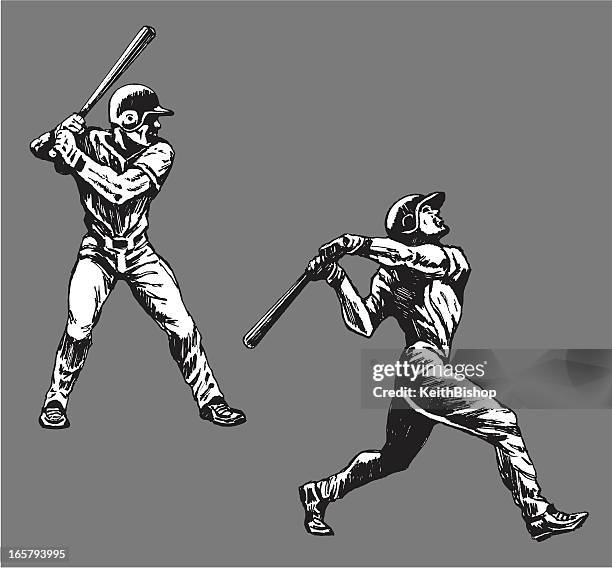 baseball batters swinging bat - baseball swing stock illustrations