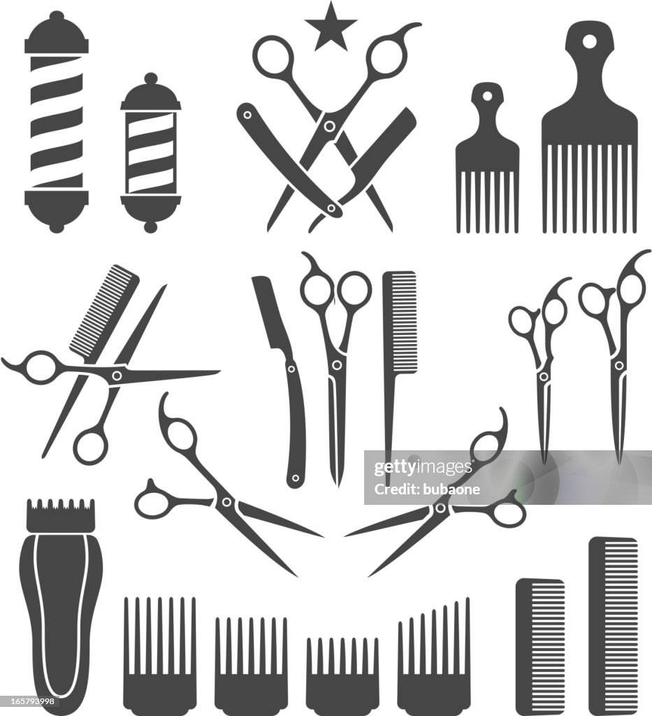 Barber Tools For Haircut Black And White Vector Icon Set High-Res Vector  Graphic - Getty Images