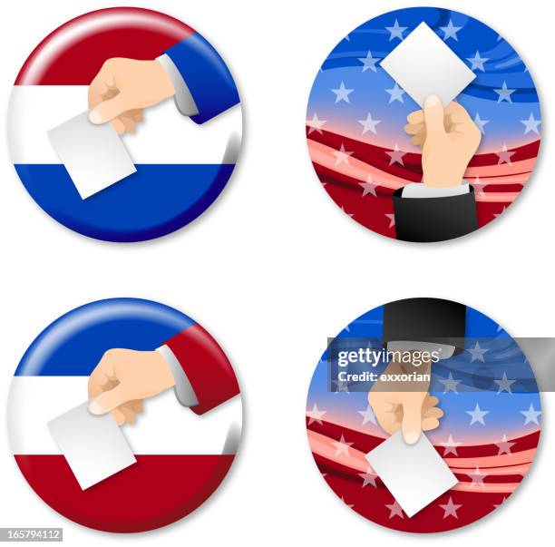 abstimmung buttons und labels - wahlkampf anstecker stock-grafiken, -clipart, -cartoons und -symbole