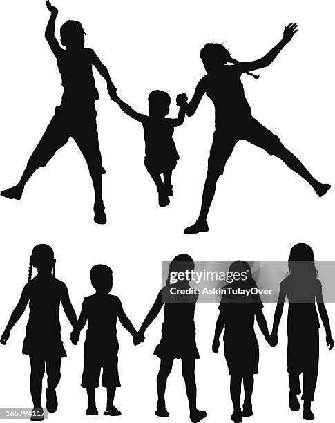 children holding hands - hand holding piece of cake stock illustrations