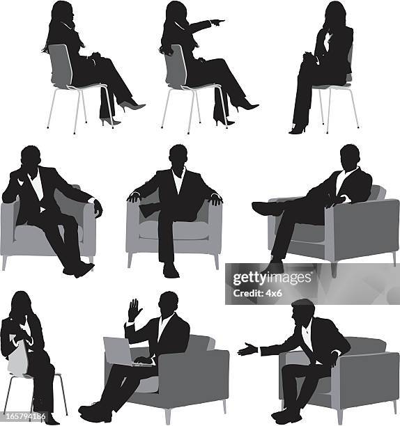 silhouette of business executives - sitting stock illustrations