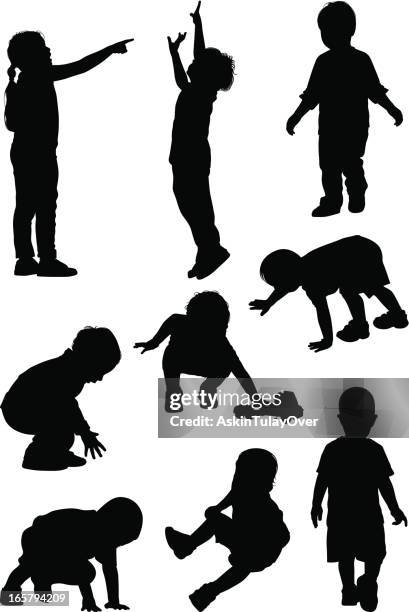 kinder spielen - hockend stock-grafiken, -clipart, -cartoons und -symbole