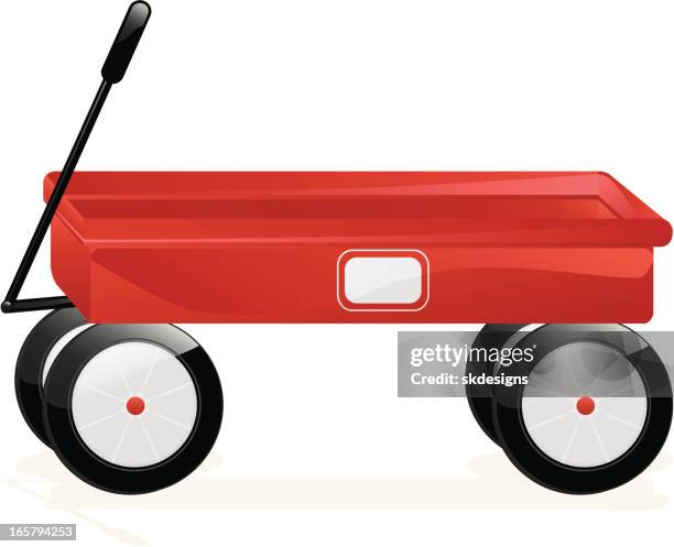 isolated classic 3d red wagon - toy wagon stock illustrations