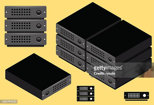 illustrazioni stock, clip art, cartoni animati e icone di tendenza di server-parte anteriore, assonometriche e icona - hard drive