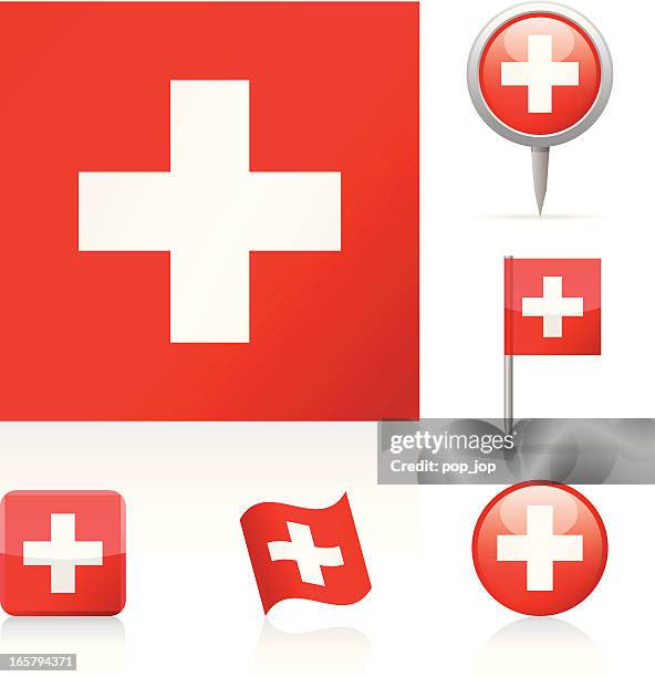 flaggen der schweiz-icon-set - schweizer flagge stock-grafiken, -clipart, -cartoons und -symbole