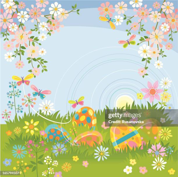 easter invitation - green easter background stock illustrations