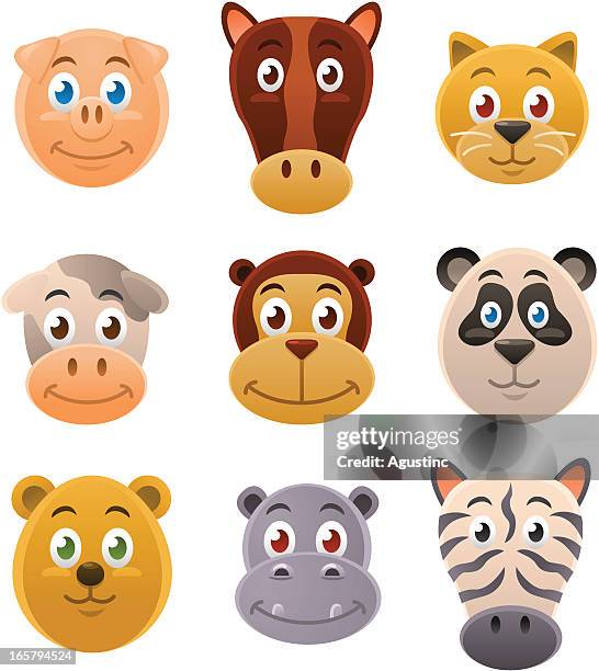 ilustraciones, imágenes clip art, dibujos animados e iconos de stock de linda cara animal - hipopótamo