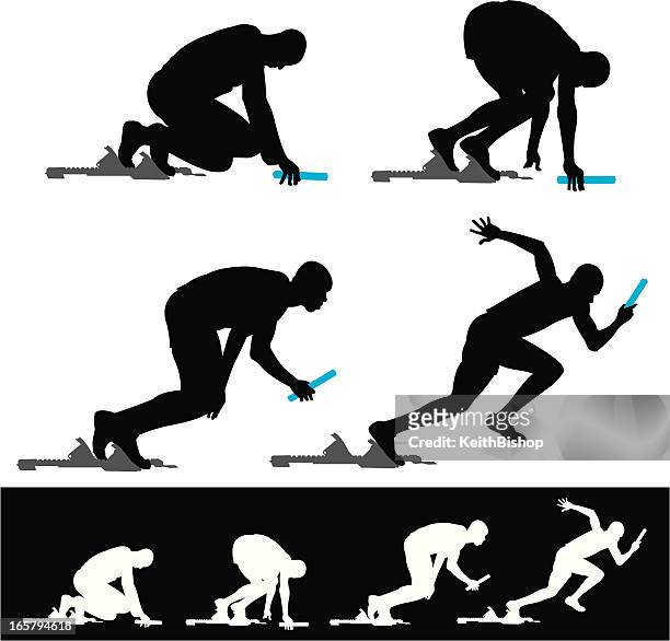 starting block track sprinter relay race - track and field stock illustrations