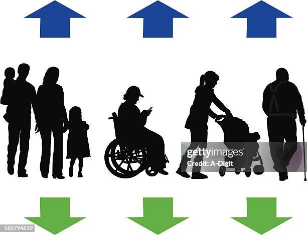 up and down vector silhouette - man woman elevator stock illustrations