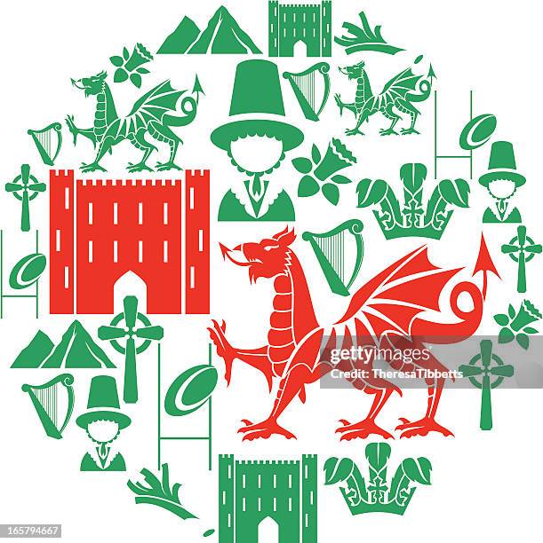 stockillustraties, clipart, cartoons en iconen met welsh icon set - welshe cultuur