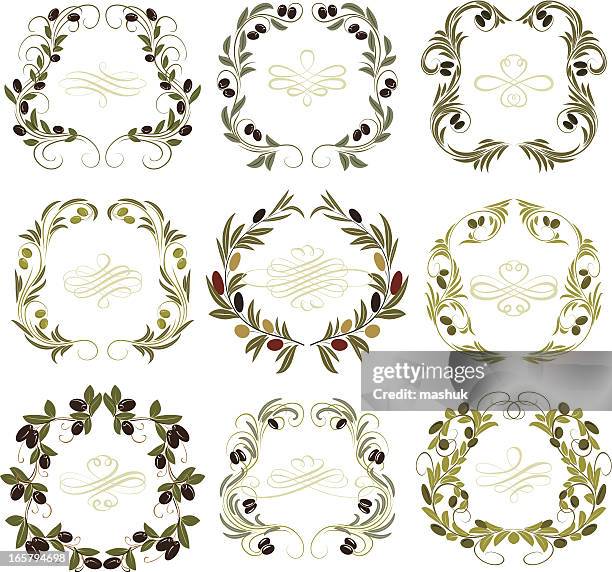 olive frames - olive tree stock illustrations