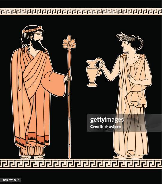greek ornament women and men - ceramics stock illustrations