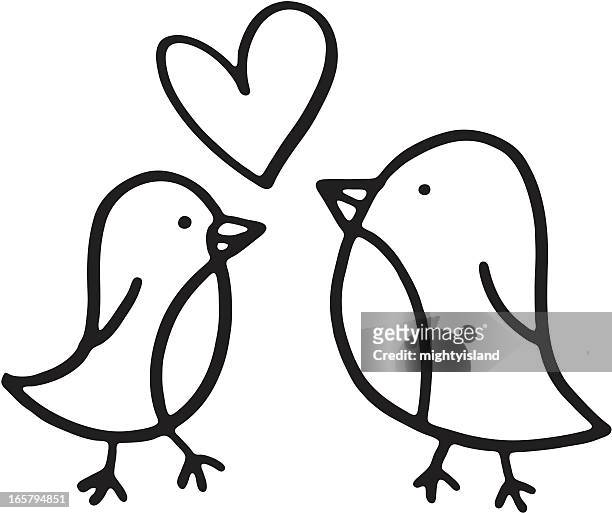 ilustraciones, imágenes clip art, dibujos animados e iconos de stock de dos pájaros boceto con un corazón - just married